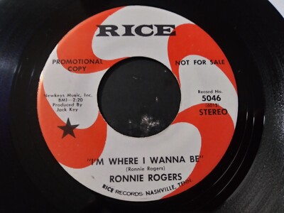 Ronnie Rogers   I'm Where I Wanna Be NM Original Promo 45RPM RICE Record 1972