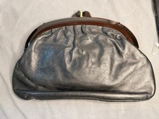 Vintage Black Clutch Purse w/ Tortoise Lucite Style Frame   Made in Italy