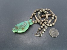 Old Pawn Sterling Silver Beaded Necklace w/ Turquoise Owl Pendant, 21