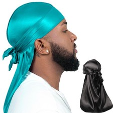 2 Pieces Silky Durag Pack for Men Women Waves, Premium Satin Deluxe Du-rag B...