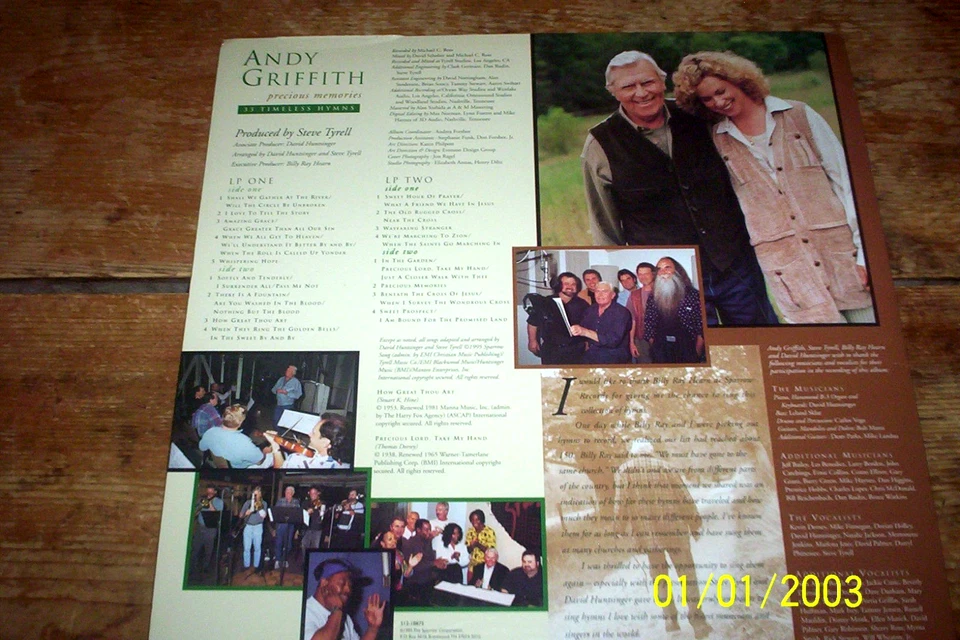 ANDY GRIFFITH ( PRECIOUS MEMORIES: 33 Hymns ) 2 LP w/ LEE SKLAR Dean Parks NM- - Image 2 of 2