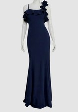 City Studios Juniors' Blue Ruffled Scuba Fit & Flare Gown Dress Size 3/4