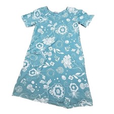 Fresh Produce Dress Short Sleeve Floral Cotton Sz L Turquoise Pocket Coastal