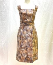 Dolce & Gabbana Silk Belted Dress Gold Print Sleeveless Size 38 New with Tag