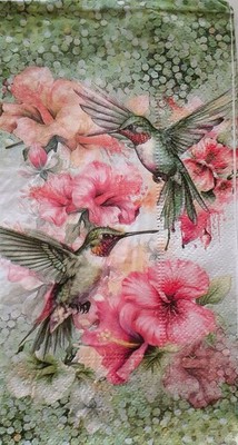 2 individual Paper Decoupage NAPKINS TOWELS - HUMMINGBIRDS TROPICAL FLOWERS