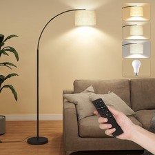 Image of Floor Lamp Arch Free Standing Light Lamp Beige Linen Shade Bedroom Living Room
