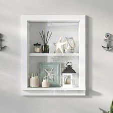 2-Tier High Gloss White Solid Wood Shower Niche Modern In-Wall Bathroom Storage