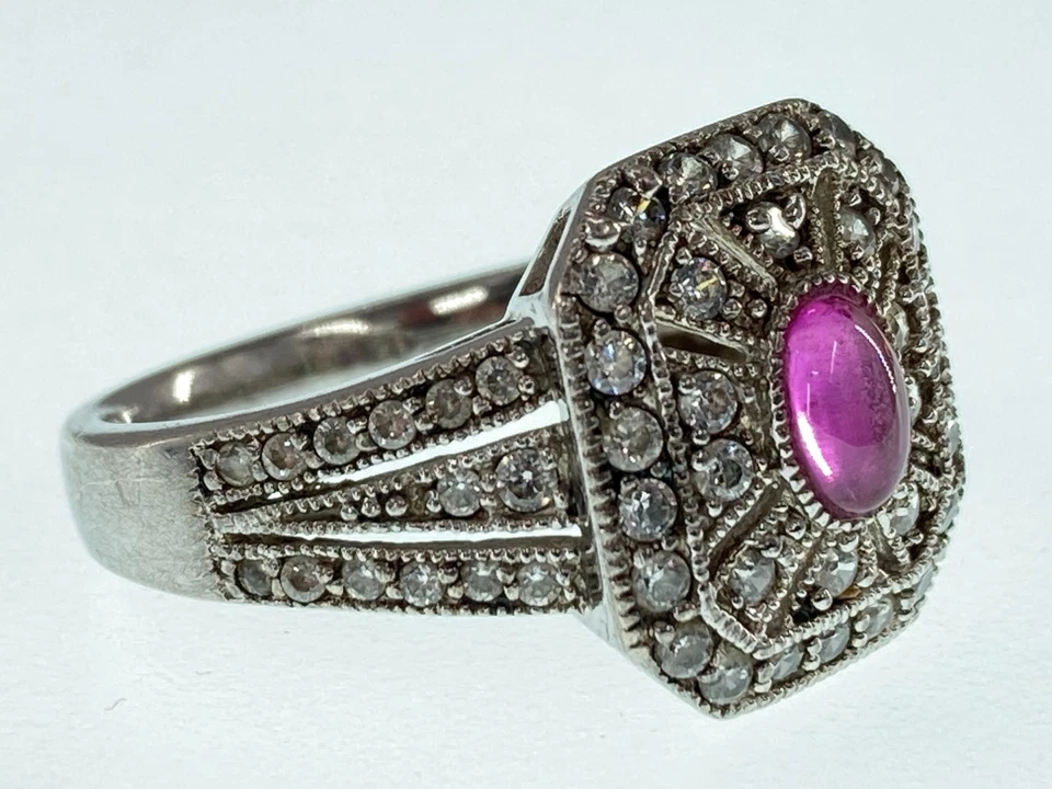 Anillo Joseph Esposito Rosa Espinela Circonita Piedras Filigrana Calado Plata Esterlina 9 Foto 3 de 4