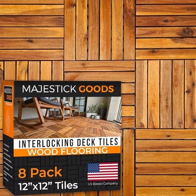 Interlocking Deck Tiles 8 Pack - Snap Together Wood Flooring | 12 x Acacia Ha...