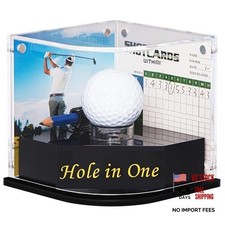 Golf Ball Display Case for Golfer. Black Ball Throne with Golden Hole-in-One
