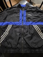 Vintage 90s Adidas Windbreaker Tracksuit Black Blue Striped Mens Size Large