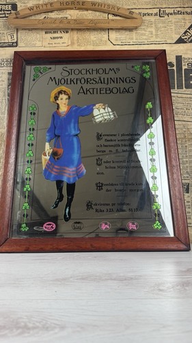 VINTAG ORIGINAL SWEDISH DAIRY ADVERTISING MIRROR SIGN DELI SHOP PUB ADVERTISING - Picture 2 of 5