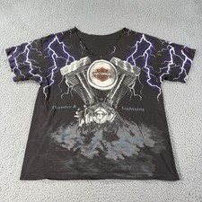 Vintage Harley-davidson Shirt Mens Large Thunder Lightning Engine 90s Distressed