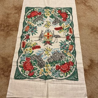 Vintage OLD RARE Linen Australian Tea Towel (spots Read Descript)