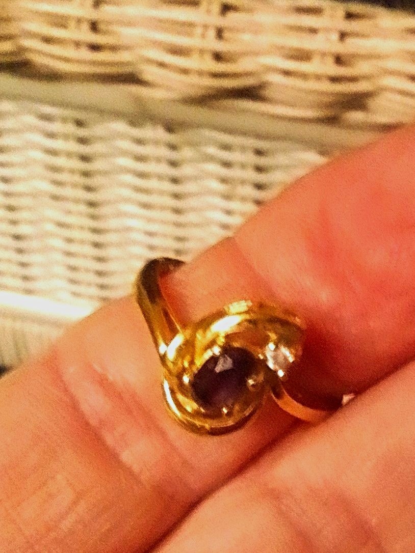 10k Yellow Gold Round Purple Amethyst Prong Set Band Ring Size 9