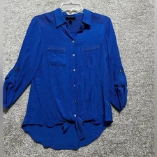 AB Studio Woman’s Tie Front Royal Blue Blouse Size Small