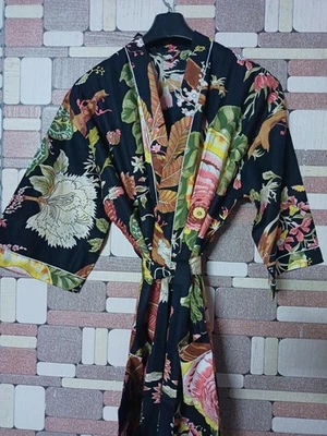 Langer Kimono Baumwolle Hand Blockdruck Damen Indische Nachtwäsche... - Bild 1 von 4