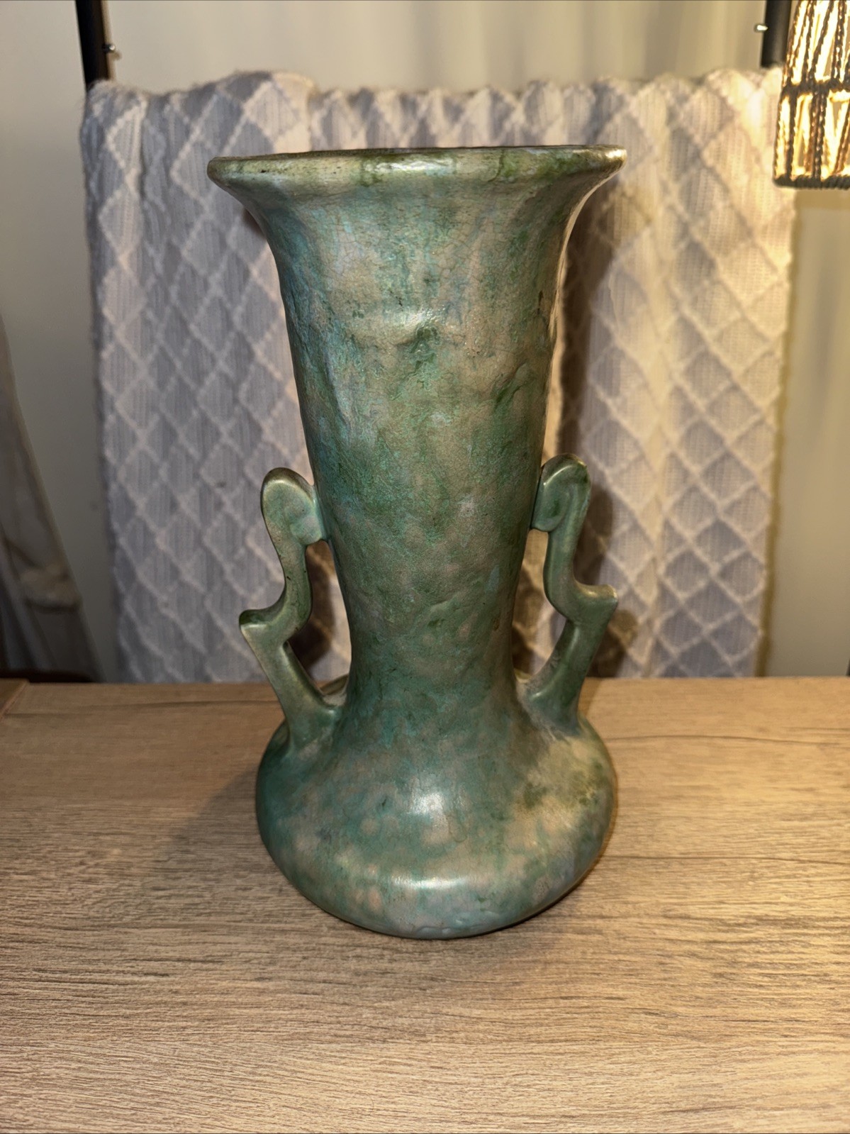 Roseville Carnelian Green Vase 316-10 with Pink Glaze 1930s