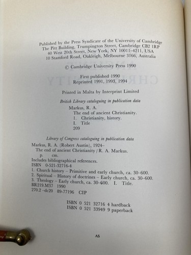 End of Ancient Christianity by R A Markus First 1st Edition VG PB 1991 - Imagen 4 de 7