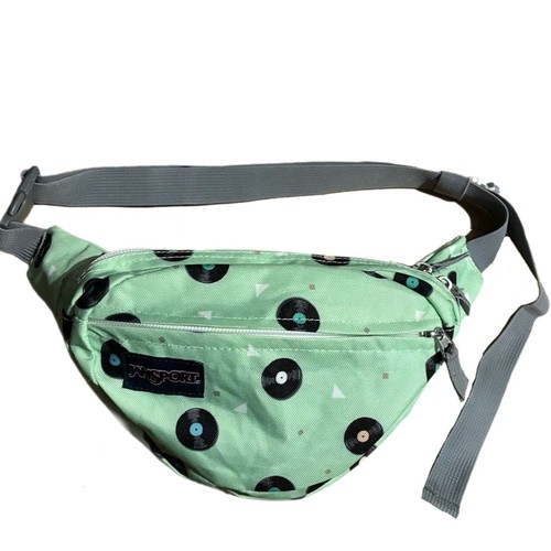 JanSport Fifth Avenue Fanny Pack Waistpack Vinyl Record Print Mint Green 6X10”