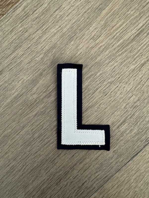Vintage Hand Cut Tackle Twill Letter L 2 Color White On Navy 3 1/4” 3.25 Inches