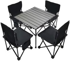 STYLISH BLACK FOLDING CAMPING TABLE AND CHAIRS SET PERFECT FOR OUTDOOR OR INDOOR