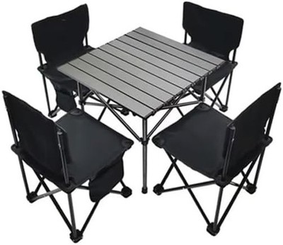 STILVOLLES SCHWARZES KLAPPBARES CAMPINGTISCH UND STÜHLE SET PERFEKT FÜR OUTDOOR ODER DRINNEN