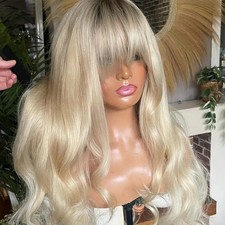 Platinum Blonde Loose Wave Wig With Bangs 100% Human Hair Lace Front Wigs