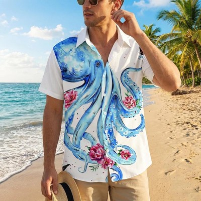 Octopus Floral Hawaiian Shirt Party Men Women