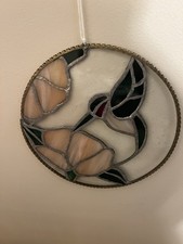 Stained Glass Hummingbird Sun Catcher Round Floral Window Hanging