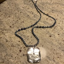 J Jill Mixed Beads with Silvertone Hammered PENDANT NECKLACE, NWT