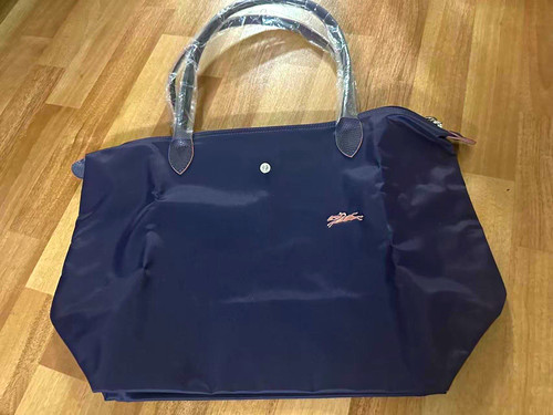 Longchamp Le Pliage Blue Solid Tote, Double Handles, Zip & Snap Closure