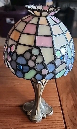 Vintage Tiffany Style lamp Candle holder Votif Stained glass Good Condition Art