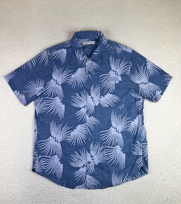 Outerknown Shirt Mens XL Blue Cotton Hemp Hawaiian Short Sleeve Button Up