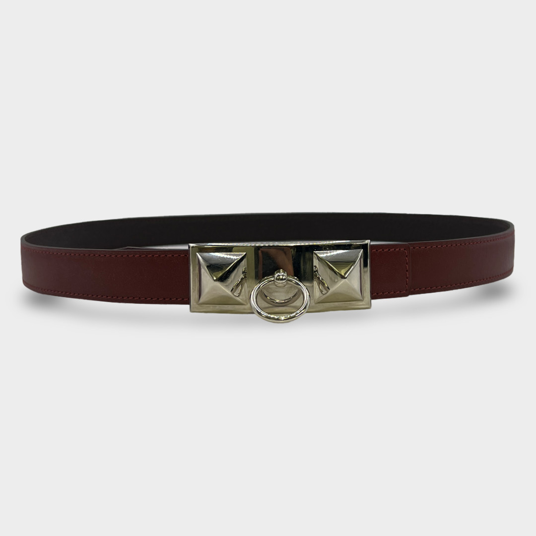 Hermès Womens Rivale Reversible Maroon and Brown Leather Belt
