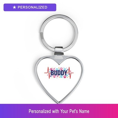 Custom Shih Tzu Paw Print Heartbeat Keychain Personalized Pet Name Dog Owner