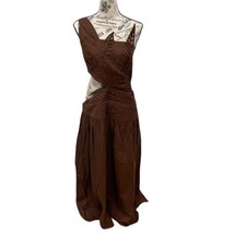 Farm Rio Burgundy Leaves Cut Out Midi Dress Brown Linen Blend NWT Womens XL