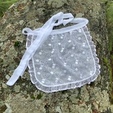 Women White Sheer Eyelet Apron Ruffles Gifts, Wedding, Kitchen