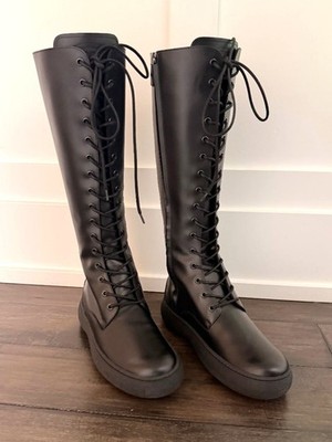 TOD'S Chic W G Lace Up Tall Black Calfskin Leather Boots 39.5/9 NIB $1,675!!