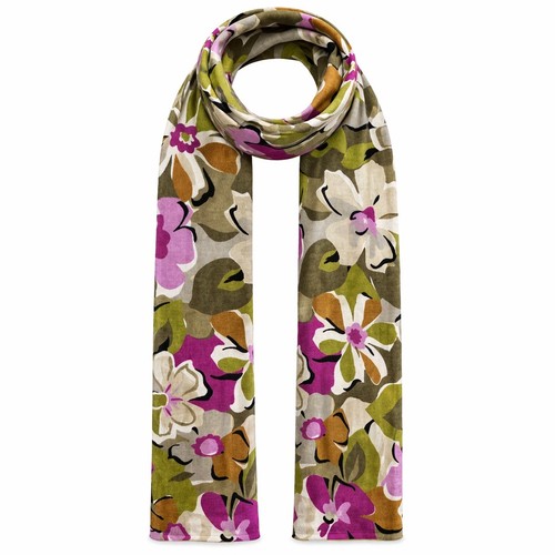 Vera Bradley Women Green Purple Floral Knit Scarf Viscose Cotton Blend Botanical