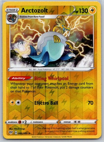 Arctozolt 066/189 Rare Darkness Ablaze Pokemon Reverse Holo Near Mint