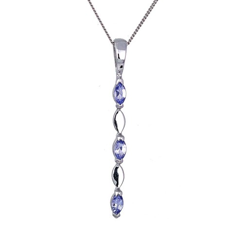 9 kt Weißgold Tansanit Halskette natürliche blaue Marquise Edelsteine Handarbeit verpackt - Bild 2 von 8