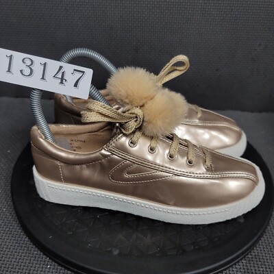 Tretorn Nylite Pom Pom Shoes Youth Sz 3 Gold White Sneakers