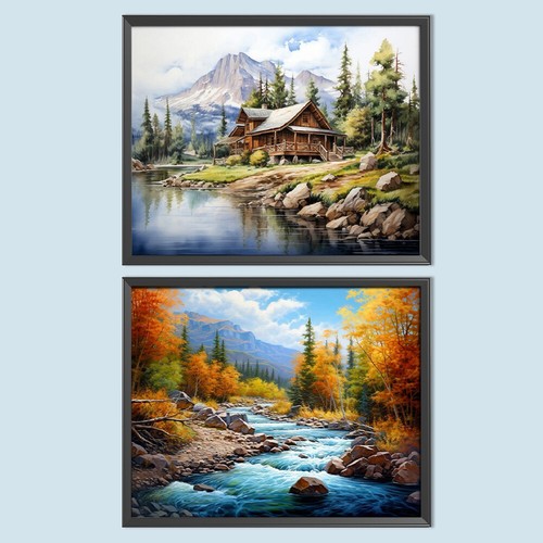 5D DIY Full Square Drill Diamond Painting Wooded Lake Kit Home Decor Art Craft U - Picture 4 of 7