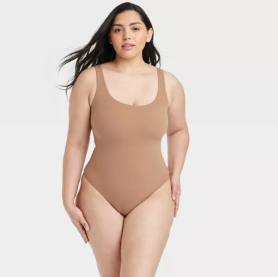 Auden Bodysuit Women's Luxe 4-Way Stretch Tank Sleeveless Lined Size XL Brown