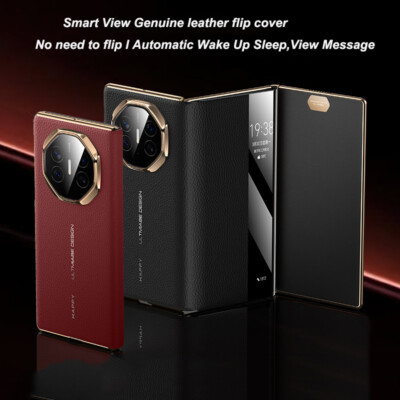 Luxury Smart View Genuine leather Flip Cover Case For Huawei Mate XT Ultimate