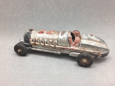 Hubley Race Car #22 Cast Metal Antique Vintage 7.5'' Silver & Red Rubber Tires