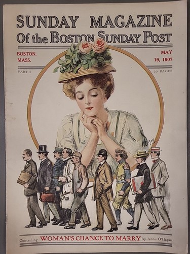Sunday Magazine of Boston Sunday Post Cover 1907 Color Manhungry Woman 15 x 10" - 第 1/2 張圖片
