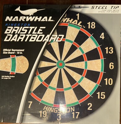 Narwhal Kingston Dartboard;Official Size,Self-Healing Board FREE DARTS!
