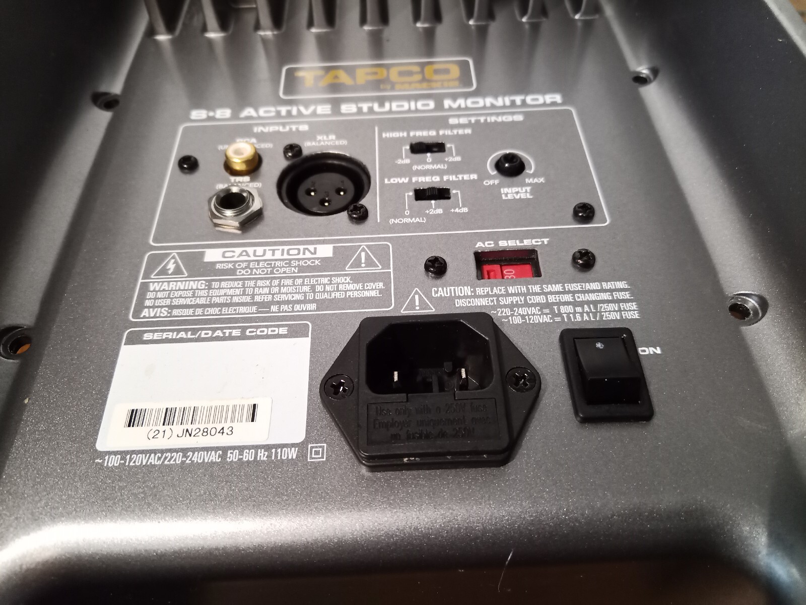 Tapco S8 Active Studio Monitor Speaker AMPLIFIER SECTION ONLY Tested